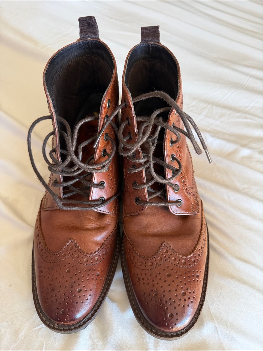 Base London Men's Chestnut Brogue Lace-Up Boots MADE IN INDIA